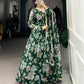 Lorenvalley Green Marbel Fabric Floral Print With Lace Touch Up Gown with Dupatta | Swadesiicart