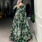Lorenvalley Green Marbel Fabric Floral Print With Lace Touch Up Gown with Dupatta | Swadesiicart