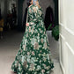 Lorenvalley Green Marbel Fabric Floral Print With Lace Touch Up Gown with Dupatta | Swadesiicart