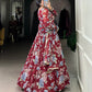 Lorenvalley Maroon Marbel Fabric Floral Print With Lace Touch Up Gown with Dupatta | Swadesiicart