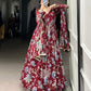 Lorenvalley Maroon Marbel Fabric Floral Print With Lace Touch Up Gown with Dupatta | Swadesiicart