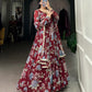 Lorenvalley Maroon Marbel Fabric Floral Print With Lace Touch Up Gown with Dupatta | Swadesiicart