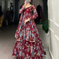Lorenvalley Maroon Marbel Fabric Floral Print With Lace Touch Up Gown with Dupatta | Swadesiicart