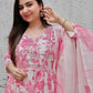 Kalini Floral Printed Mirror Work Anarkali Pure Cotton Kurta with Palazzo & Dupatta - Swadesiicart