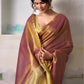 Anaita Pink Gold Handloom Tissue Silk Self Woven Plain Saree