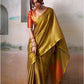 Anaita Pink Gold Handloom Tissue Silk Self Woven Plain Saree