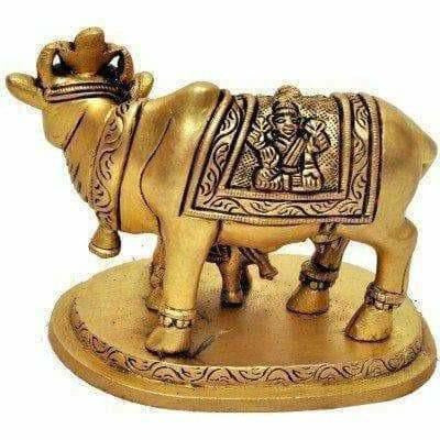 Brass Holy Kamdhenu Cow and Calf Sculpture - Swadesiicart