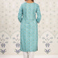 Ode by House of Pataudi Sea Green Ethnic Printed Tie-Up Neck Gotta Patti Straight Kurta - Swadesiicart