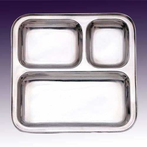 Stainless Steel 3 in 1 Plate with 3 Compartment - Set of 4 - Swadesiicart