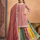 Monjolika Fashion Embroidered Chinon Silk Ethnic Lehenga In Rust Pink - Swadesiicart