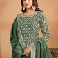 Monjolika Fashion Embroidered Chinon Silk Ethnic Lehenga In Green - Swadesiicart