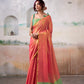 Anaita Red Handloom Tissue Silk Self Woven Plain Saree