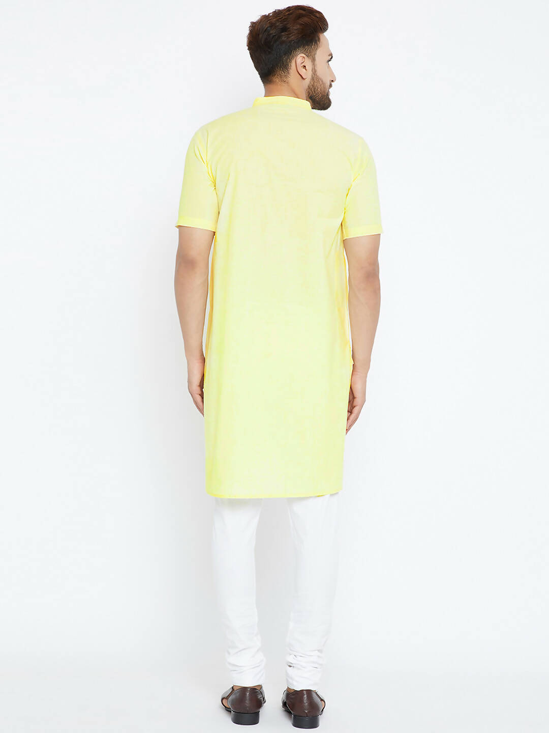 Even Apparels Yellow Color Pure Cotton Men's Kurta With Band Collar | Swadesiicart