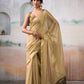 Anaita Beige Handloom Tissue Silk Self Woven Plain Saree