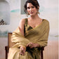 Anaita Beige Handloom Tissue Silk Self Woven Plain Saree