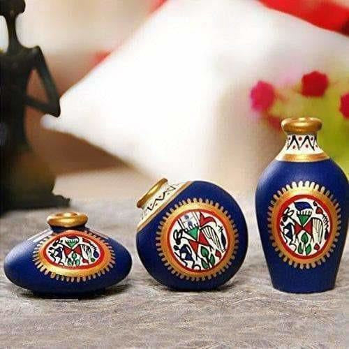 Hand-Painted Home Decorative Miniature Small Pots Set ( Set of 3 Mini Pots) - Swadesiicart