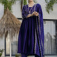 The52 Blue Women's Beautiful Embroidered Vichitra Silk Fabric with Flared Kurta, Pant and Dupatta Set - Swadesiicart