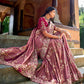 Monjolika Fashion Dark Mauve Colour Banarasi Silk Embroidered Woven Saree With Blouse | Swadesiicart