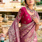 Monjolika Fashion Dark Mauve Colour Banarasi Silk Embroidered Woven Saree With Blouse | Swadesiicart