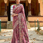 Monjolika Fashion Dark Mauve Colour Banarasi Silk Embroidered Woven Saree With Blouse | Swadesiicart