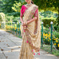 Monjolika Fashion Cream Colour Banarasi Silk Embroidered Woven Saree With Blouse | Swadesiicart
