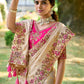 Monjolika Fashion Cream Colour Banarasi Silk Embroidered Woven Saree With Blouse | Swadesiicart