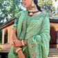 Monjolika Fashion Sea Green Colour Banarasi Silk Embroidered Woven Saree With Blouse | Swadesiicart