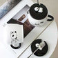 Panda Ceramic Mug with Ceramic Lid and Spoon(Random Design)-300 ML (Pack of 1) - Swadesiicart