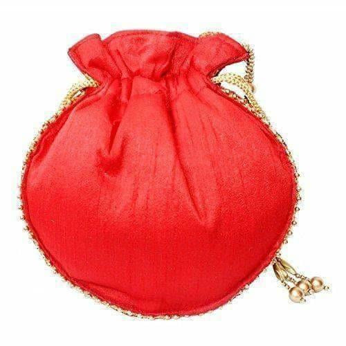 Ethnic Clutch Silk Potli Batwa Pouch Bag with Metal Bead work Gift - Swadesiicart