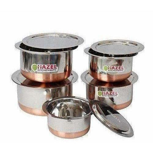 Copper Bottom Top with Lid - 5 Pcs Set - Stainless Steel Top - Swadesiicart
