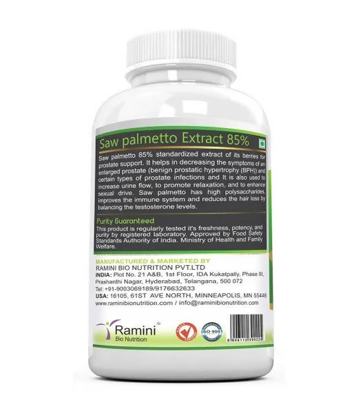 Ramini Bio Nutrition Saw Palmetto 160mg Veg Capsules - Swadesiicart