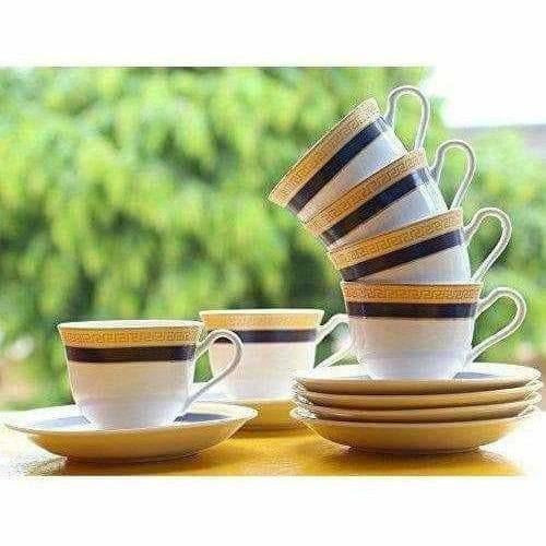 Classical Golden Border Cup Set with Saucer, Set of 12, 200ml - Swadesiicart
