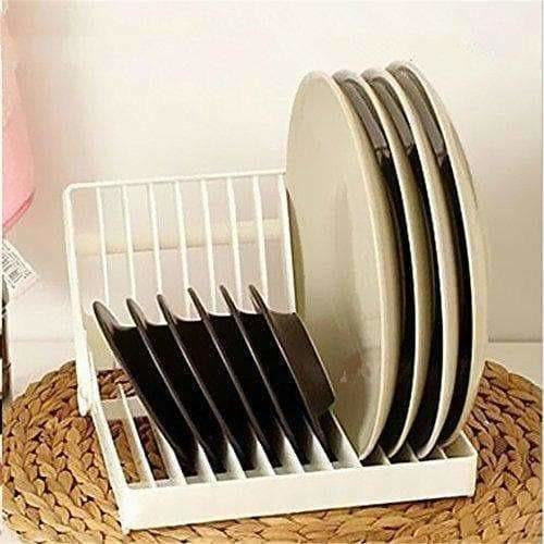 White Color - Folding Plastic Kitchen Dish Rack Stand Plate Holder - 2 Piece - Swadesiicart