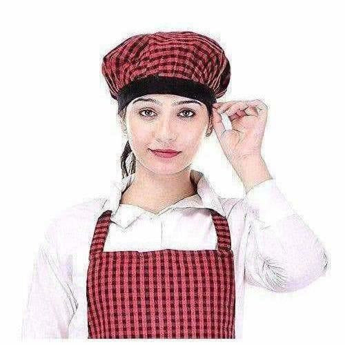 Red And Black Apron With Cap - Swadesiicart