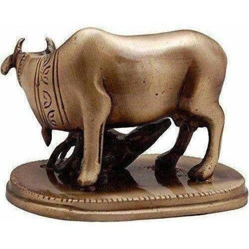 Kamdhenu Cow & Calf Brass Showpiece - Swadesiicart