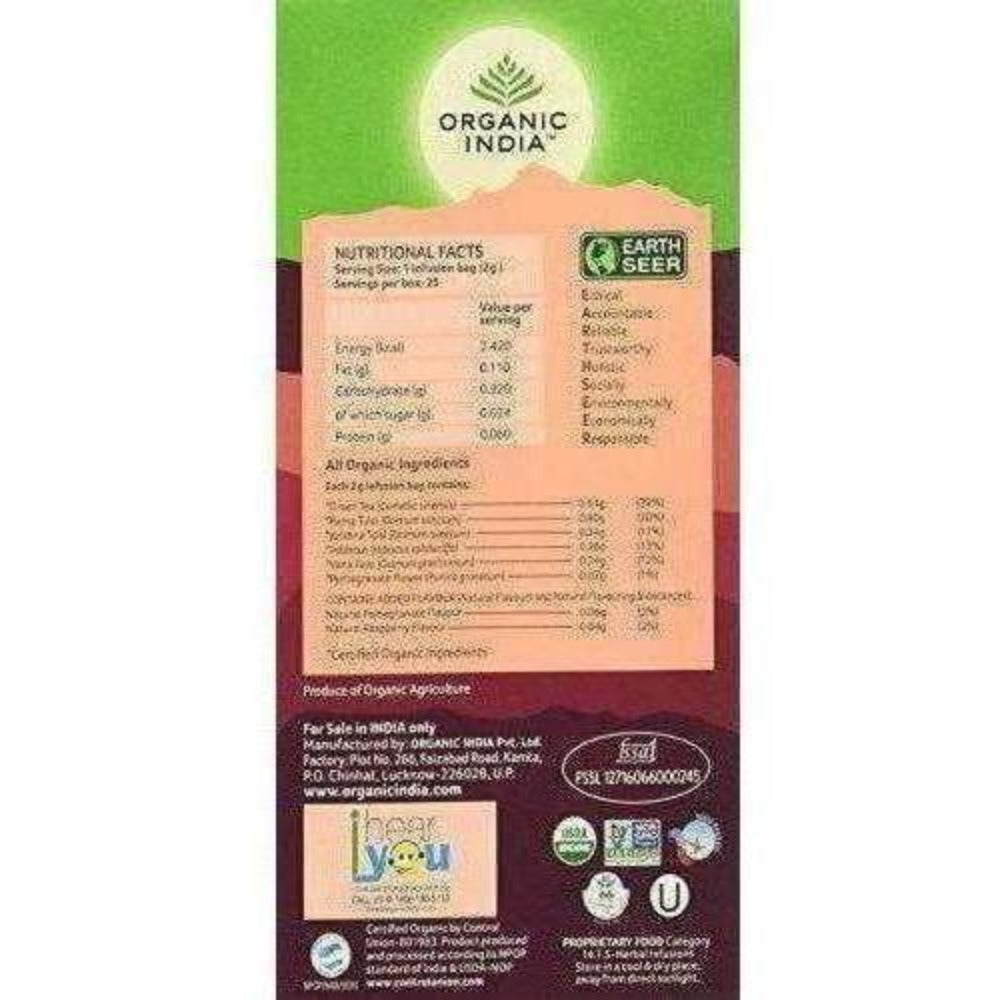 Organic India Tulsi Green Tea, Pomegranate, 25 Tea Bags - Swadesiicart