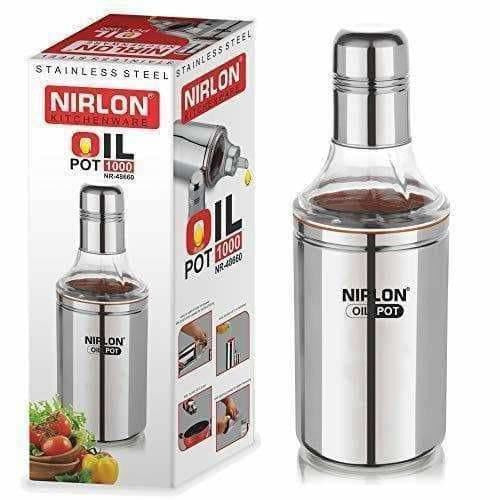Nirlon Stainless Steel Oil Pot, 1 Litre, Silver - Swadesiicart