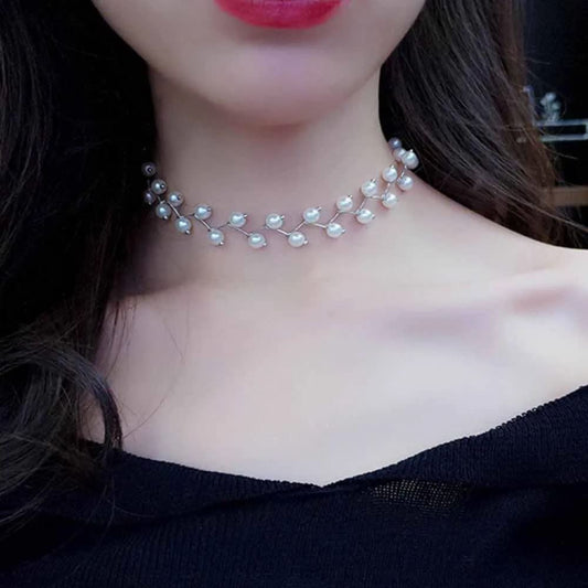Silver-Toned Alloy Denty Look Pearl Necklace - The Pari | Swadesiicart