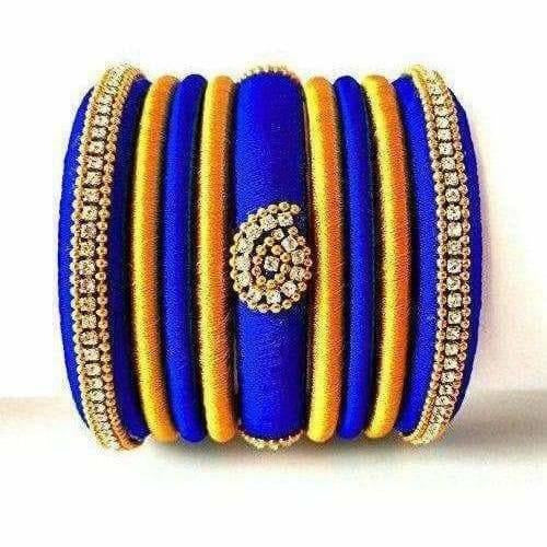 Royal Blue Grand Wedding Silk Thread Bangle Set with Jhumka Ear rings - Swadesiicart