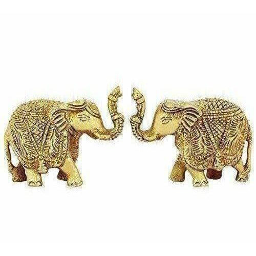 Brass Trunk up Elephant Statues Set of 2 - Showpiece Statue | Swadesiicart