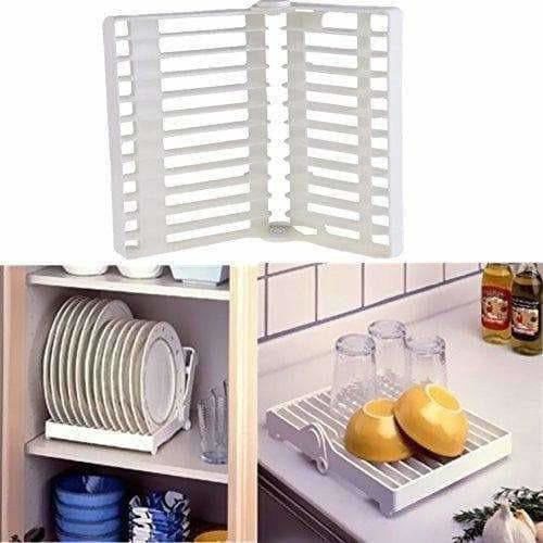 White Color - Folding Plastic Kitchen Dish Rack Stand Plate Holder - 2 Piece - Swadesiicart