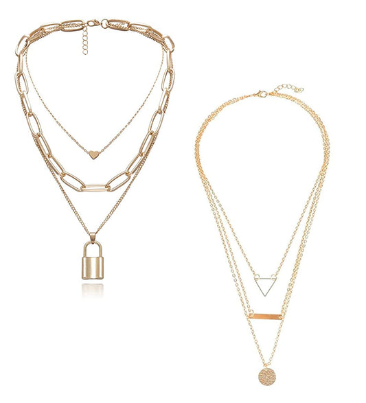 Gold-Toned Alloy Set Of 2 Multi Layer Designer Necklace - The Pari | Swadesiicart