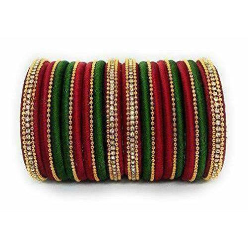 Handmade Silk Thread Bangle Maroon and Green Color - Swadesiicart
