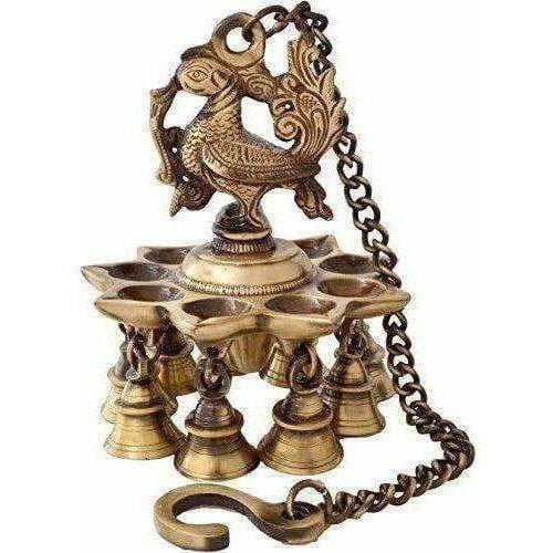Peacock Hanging Brass Diya with Bells | Swadesiicart