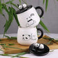 Panda Ceramic Mug with Ceramic Lid and Spoon(Random Design)-300 ML (Pack of 1) - Swadesiicart