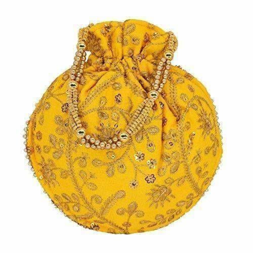 Ethnic Clutch Silk Potli Batwa Pouch Bag with Metal Bead work Gift - Swadesiicart