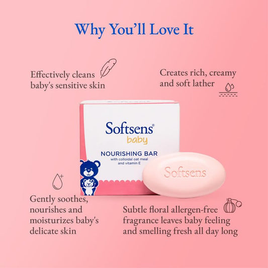 Softsens Baby Nourishing Soap Bar Enriched with Colloidal Oatmeal, Shea Butter & Vitamin E - Swadesiicart