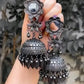 Tehzeeb Creations Women's Black Colour Oxidised Earrings With Mirror And Jhumki Style | Swadesiicart