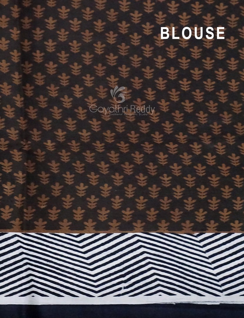 Black And Brown Colour Block Print Pure Kota Cotton Saree By Gayathri Reddy Designer Studio | Swadesiicart