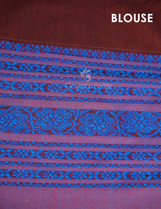 Maroon And Blue Colour Contrast Thread Borders Khadi Cotton Saree By Gayathri Reddy Designer Studio | Swadesiicart